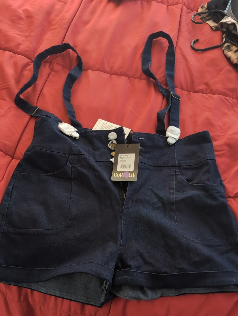 NWT Collectiff 2xl Navy Denim Suspender Shorts/Romper